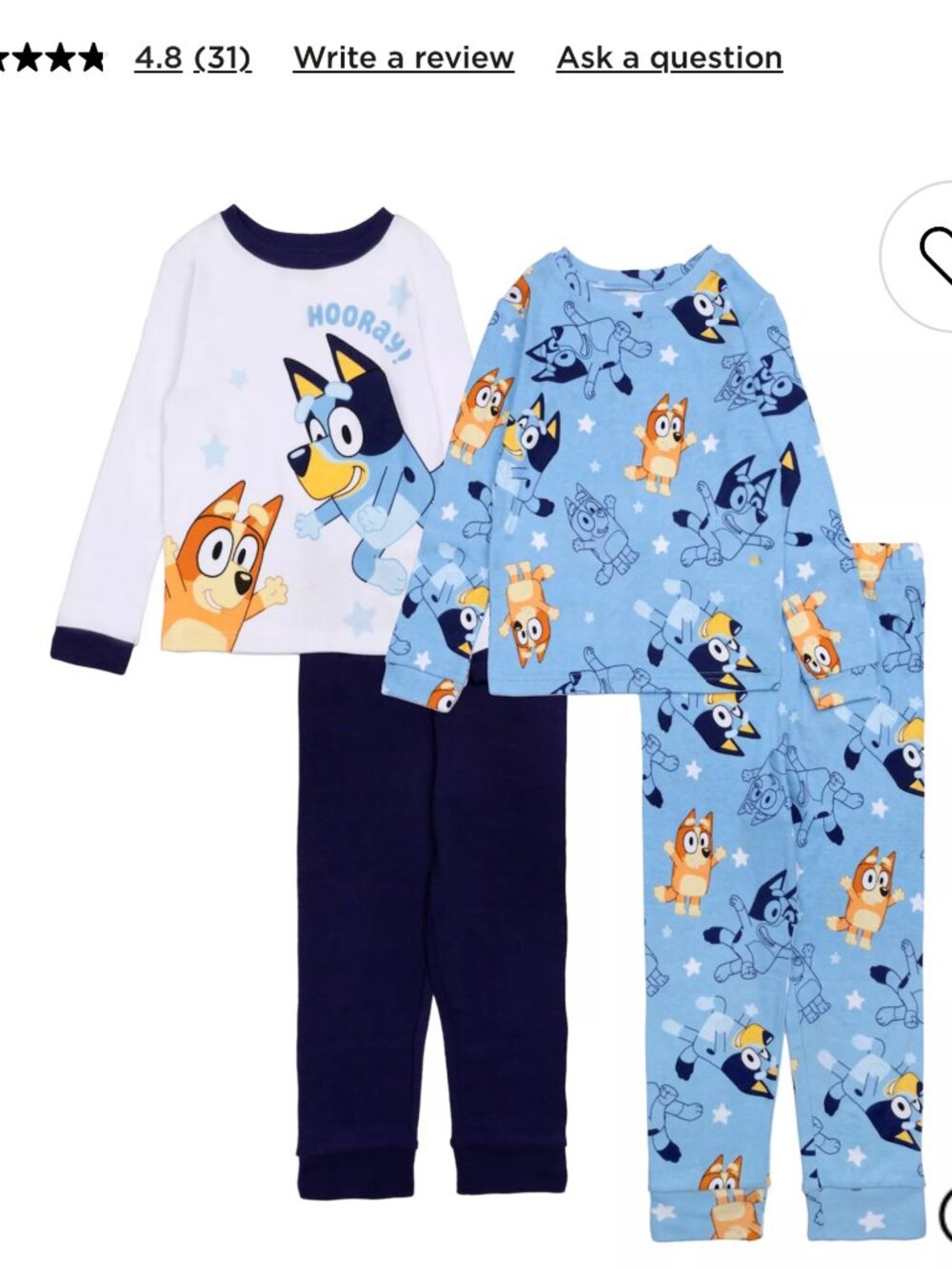 Bluey Boys 4 Piece Pajama Set, Size 4, New